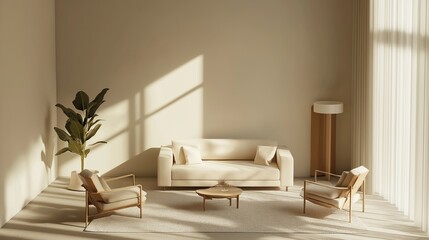 A modern minimalist living room.	
