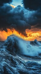 Fototapeta premium Coastal Storm with Crashing Waves at Sunset