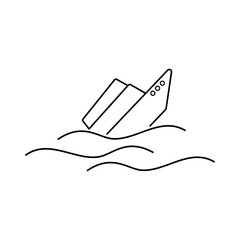 Sinking Ship Icon. Nautical Accident, Down Below Sea Surface Symbol - Vector.