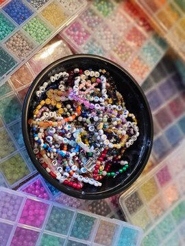 A pile of colorful friendship bracelets