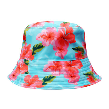 tropical print bucket hat isolated on transparent or white background, png