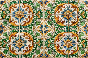 Wall decoration with vintage Spanish style ceramic tiles