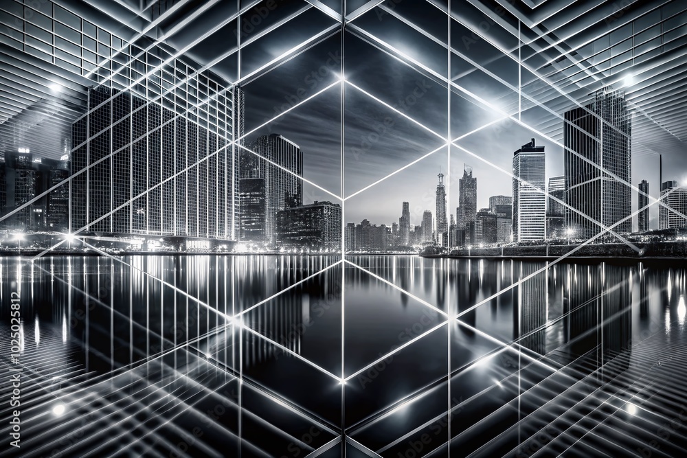 Poster abstract background with geometric lines in greyscale - modern design for creative projects and digi