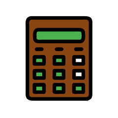 Calculator vector icon, financial calculations, mathematical tool, minimalist line art style, icon on transparent background, low-rise construction theme, green-brown color palette