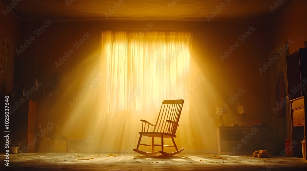Aufkleber eerie ghostly scene of an empty rocking chair moving by itself in a dimly lit shadowy room with a my