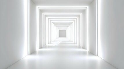 A photograph showcasing a minimalist hallway with clean sleek lines and soft diffused lighting creating a serene and inviting atmosphere