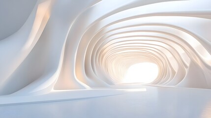 Obraz premium 2. An elegant abstract architectural scene showcasing a spacious, white room with flowing geometric forms and textured surfaces, perfect for a stylish wallpaper or presentation backdrop