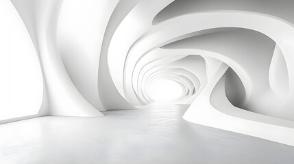 2. An elegant abstract architectural scene showcasing a spacious, white room with flowing geometric forms and textured surfaces, perfect for a stylish wallpaper or presentation backdrop