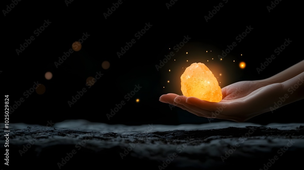 Poster hands gently cradling a luminous crystal orb in soft ethereal light a metaphysical symbol of holisti