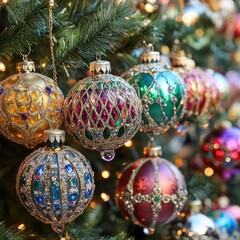 Jewel Christmas balls. AI generated illustration.