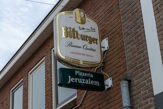 Bitburger beer sign logo. Bitburger Brewery is a large German brewery headquartered in Bitburg Germany. Hardenberg in the Netherlands, 22 April 2023. 