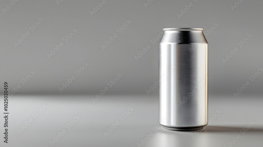 Poster 1. a realistic 3d mockup of a soda can placed on a smooth surface, isolated against a soft grey back