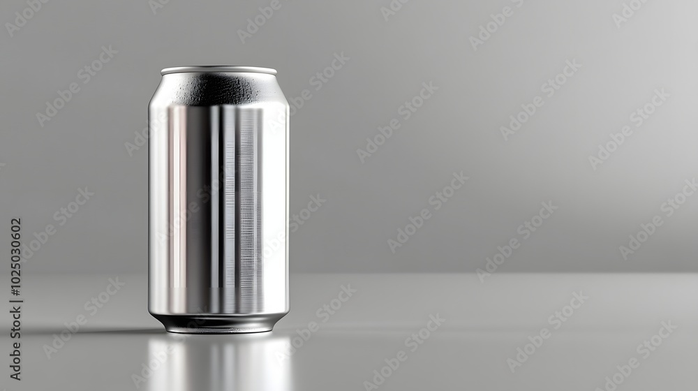 Poster 1. a realistic 3d mockup of a soda can placed on a smooth surface, isolated against a soft grey back