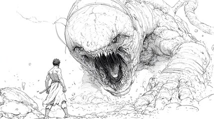 Hercules the legendary Greek hero engages in a fierce battle with the monstrous multi headed hydra in this dramatic black and white line drawing The mythological creature s snapping