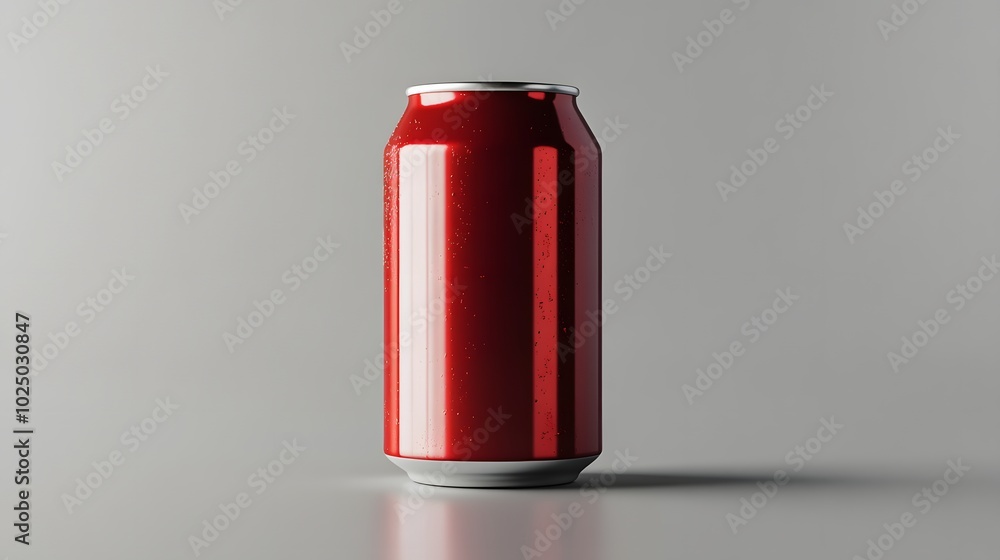 Poster 1. a realistic 3d mockup of a soda can placed on a smooth surface, isolated against a soft grey back