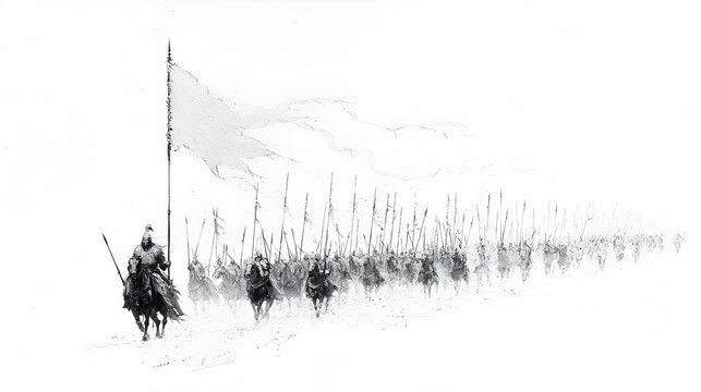Powerful Mongolian army led by a fearless warlord thunders across the endless nomadic steppe showcasing the might and strategic dominance of the legendary Mongol horde