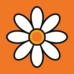 Simple Daisy Flower Icon in Flat Style with Orange Center