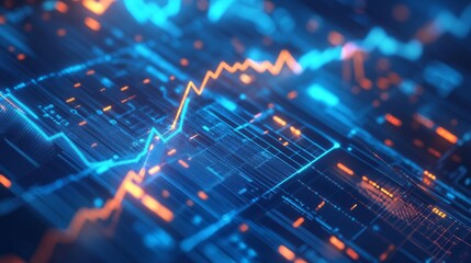 Financial Data Visualization Futuristic Graph on Blue Abstract Background