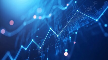 Financial Growth Data Analysis Abstract Graph on Blue Digital Background