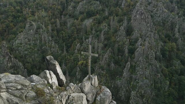 Drone flight over the Rosstrappe at the Hexentanzplatz in the Harz