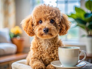 Adorable Tea Cup Poodle with Soft Fur and Playful Expression in a Cozy Home Setting Perfect for Pet