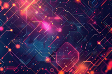Obraz premium horizontal abstract colorful illustration of a glowing network of cybernetic connections