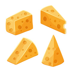 Cheese slices in different shapes Vector style Dairy product, organic farm products, dairy food isolated on white background