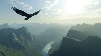 Majestic Eagle Soaring Above Dawn Mountains 1