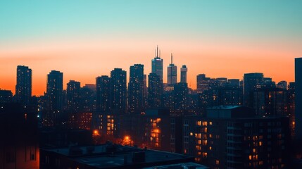 Obraz premium City Skyline at Dusk Twinkling Lights Against a Clear Sky