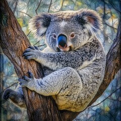 Obraz premium Adorable Koala Cuddles on a Branch Detailed Fur Texture