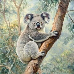 Obraz premium Koala Cuddling on a Branch Adorable Furry Portrait