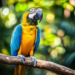 Obraz premium Colorful Macaw Parrot Perched on Tropical Branch