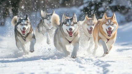 Naklejka premium Husky Power Running Wild in the Winter Wonderland