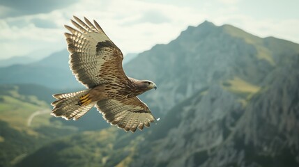 Fototapeta premium Majestic Hawk Soaring Above Mountain Peaks