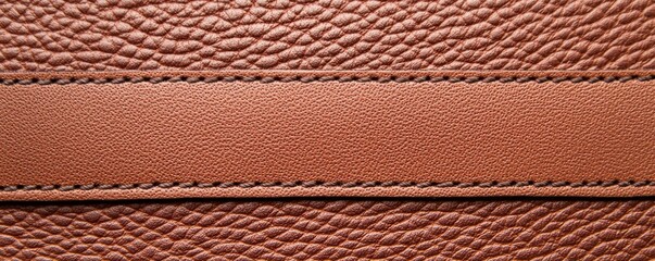 Brown leather texture with stitching detail on an isolated background.