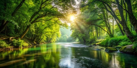 Aerial View of Lush Green River Surrounded by Forest - Nature Landscape Photography