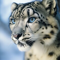 Fototapeta premium Snow Leopards Mesmerizing Gaze Piercing Blue Eyes in the Wild