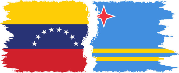 Aruba and Venezuela grunge flags connection, vector