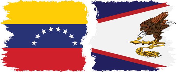 American Samoa and Venezuela grunge flags connection, vector