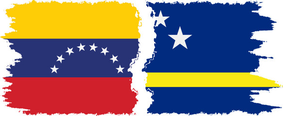 Curacao and Venezuela grunge flags connection, vector