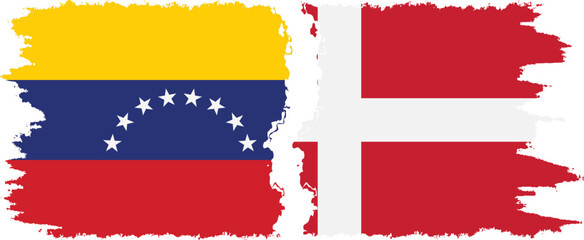 Denmark and Venezuela grunge flags connection, vector