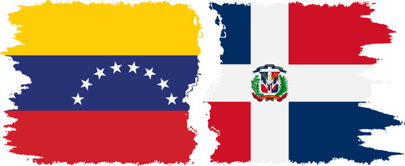 Dominican Republic and Venezuela grunge flags connection, vector