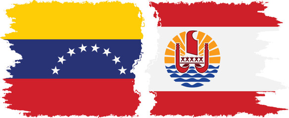 French Polynesia and Venezuela grunge flags connection, vector