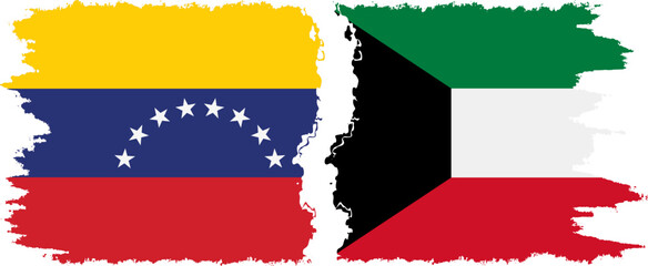 Kuwait and Venezuela grunge flags connection, vector