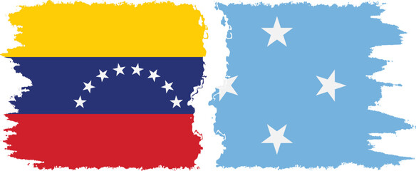 Federated States of Micronesia and Venezuela grunge flags connection, vector