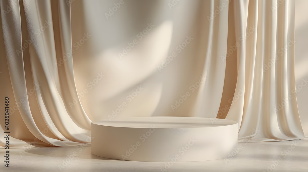 Aufkleber 2. an artistic composition featuring a minimal abstract beige backdrop with a smooth round podium, c