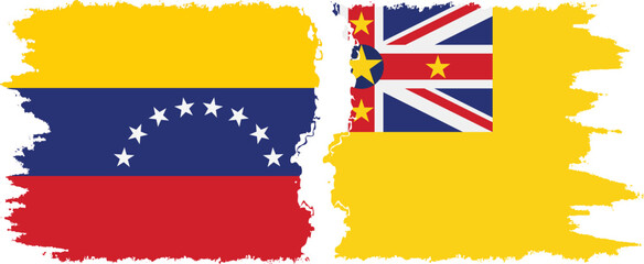 Niue and Venezuela grunge flags connection, vector