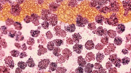 A staging bone marrow biopsy shows replacement of normal elements by diffuse large B-cell lymphoma, a type of non Hodgkin lymphoma, a malignancy (cancer) of lymphocytes, in this ca