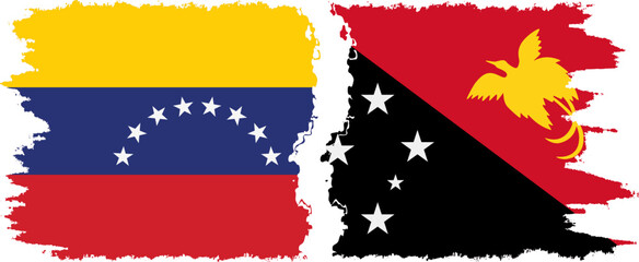 Papua New Guinea and Venezuela grunge flags connection, vector