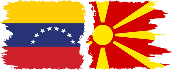 Northern Macedonia and Venezuela grunge flags connection, vector